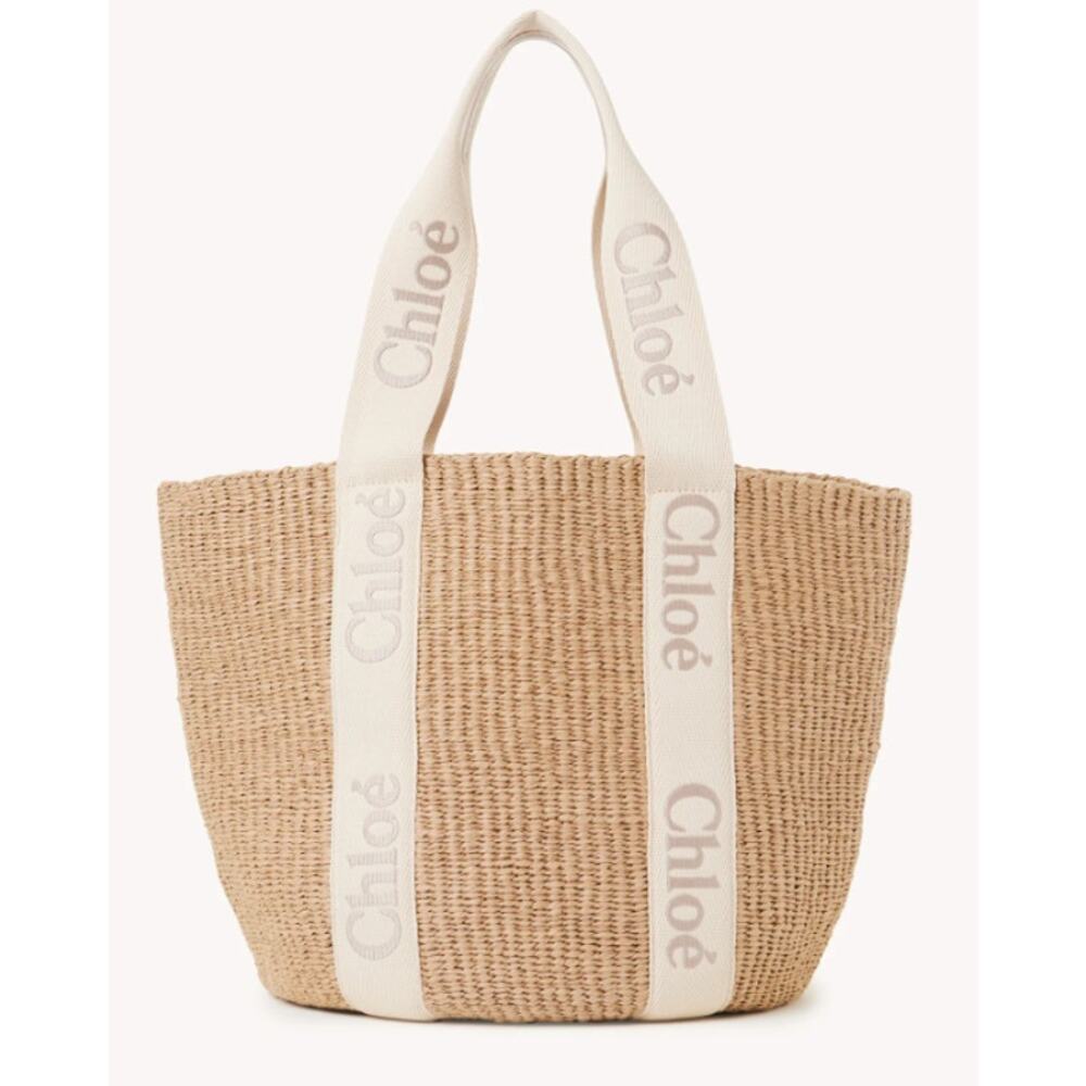 NEW CHLOE RAFFIA STRAW BASKET LARGE WOODY TOTE SUMMER BAG NWT
